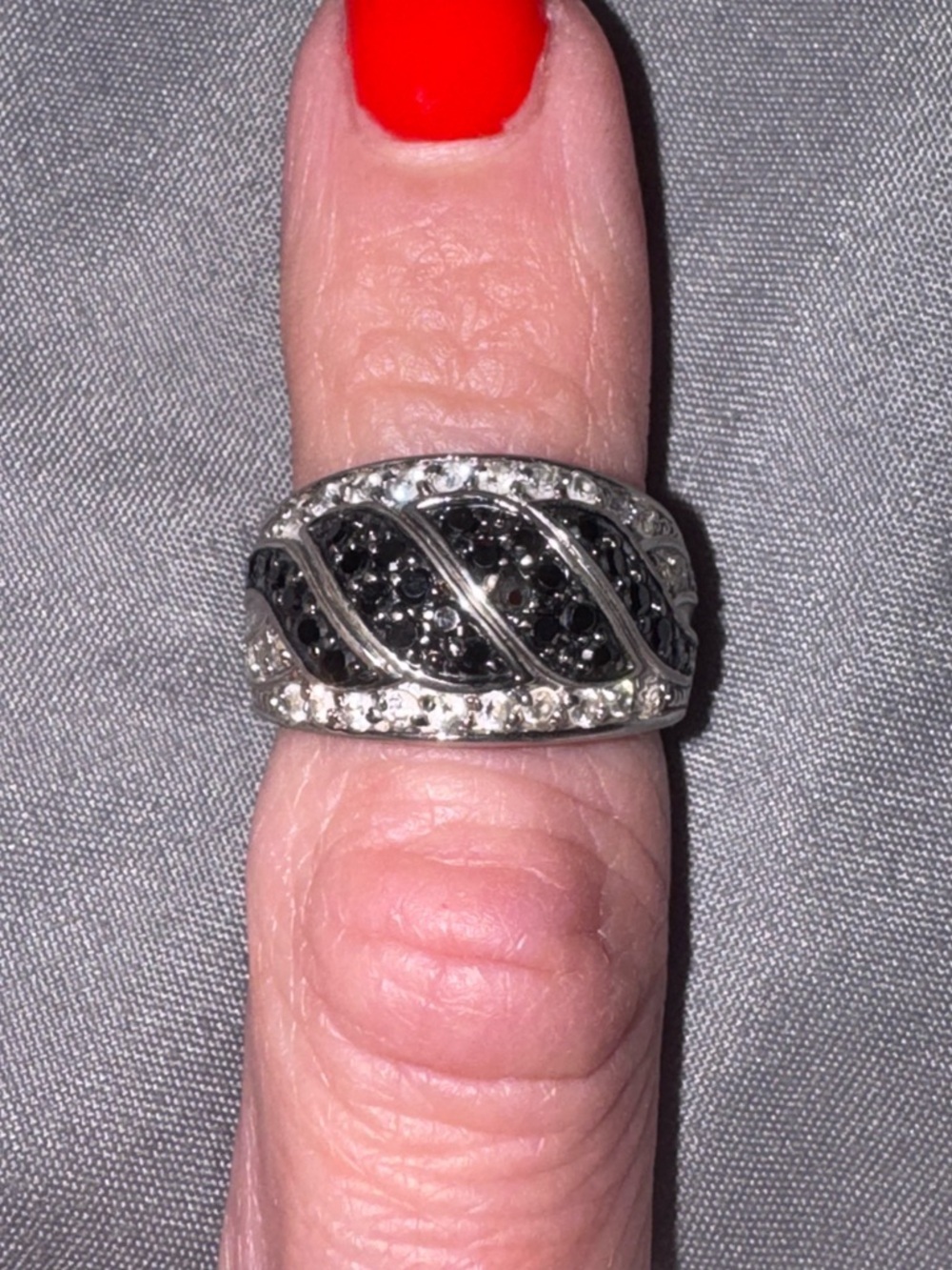 Sterling Silver 925 Black & White diamond Statement Ring Wide Band Cocktail Ring - Picture 10 of 11